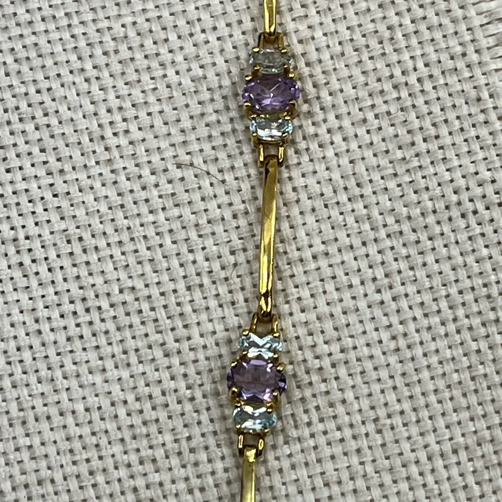 Vintage Gold-Over-Sterling Purple Gemstone Bracelet - 7” Stamped OBJ 925
